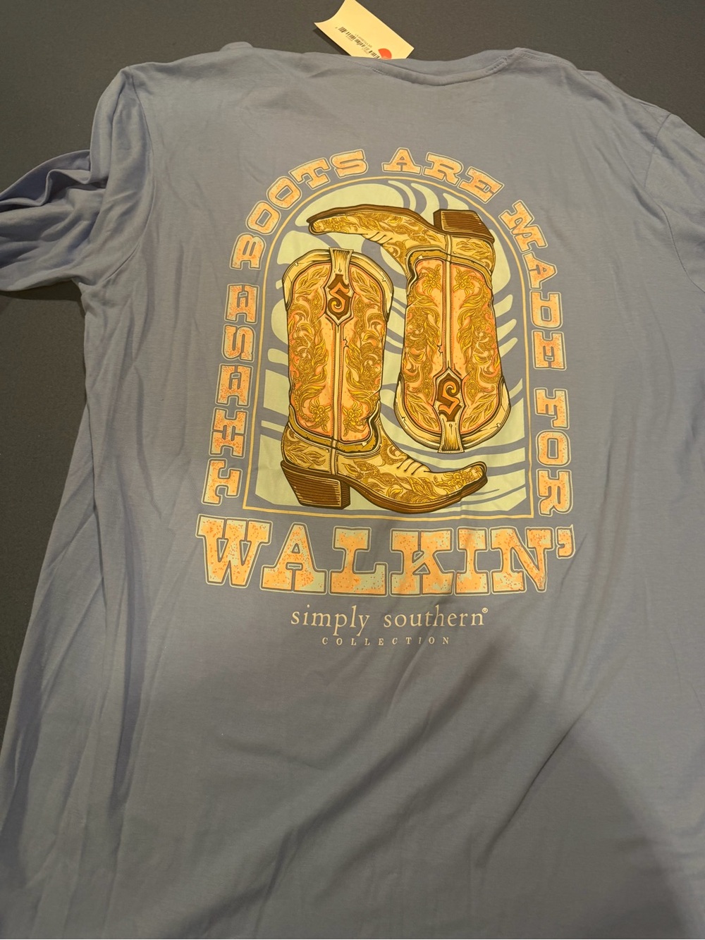 Simply Southern Light Blue Long Sleeve Tee with Yellow Cowboy Boots
